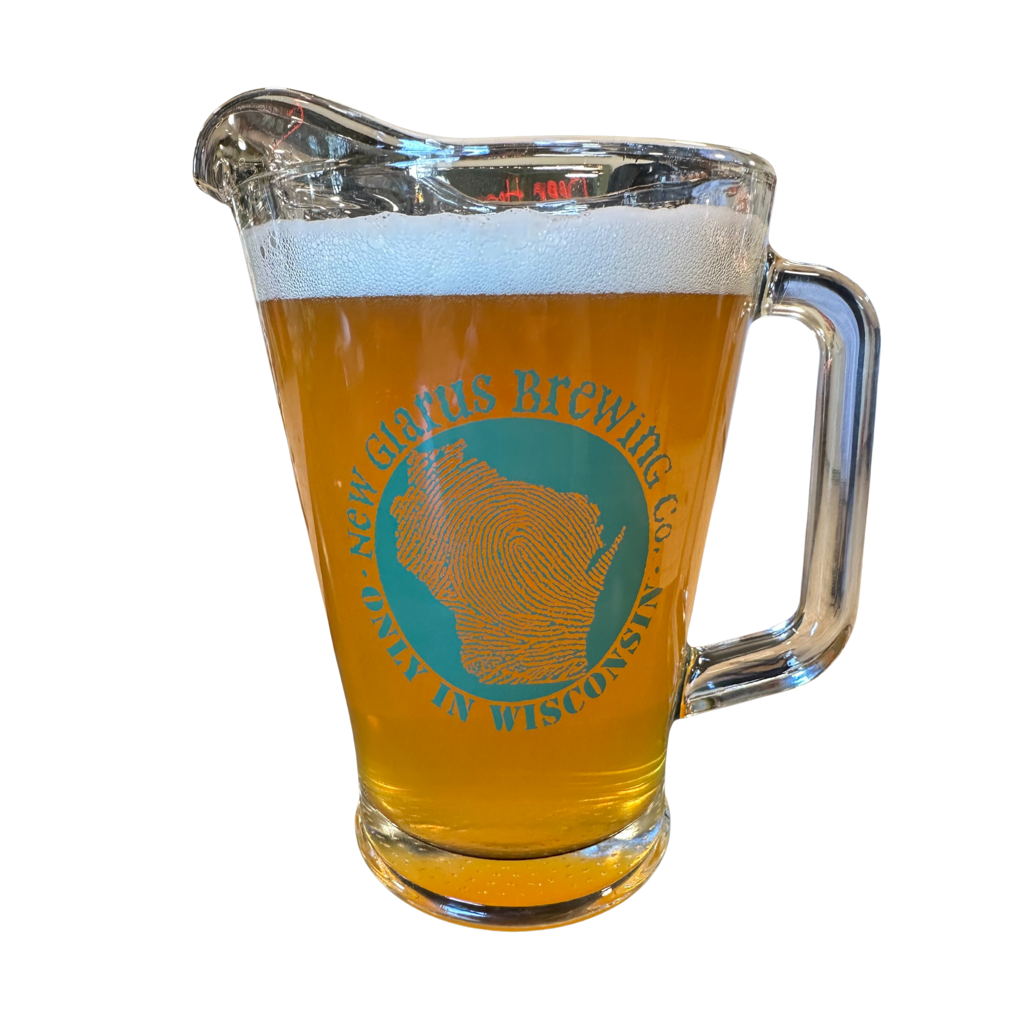 60oz Glass Pitcher with Only In Wisconsin Logo in green