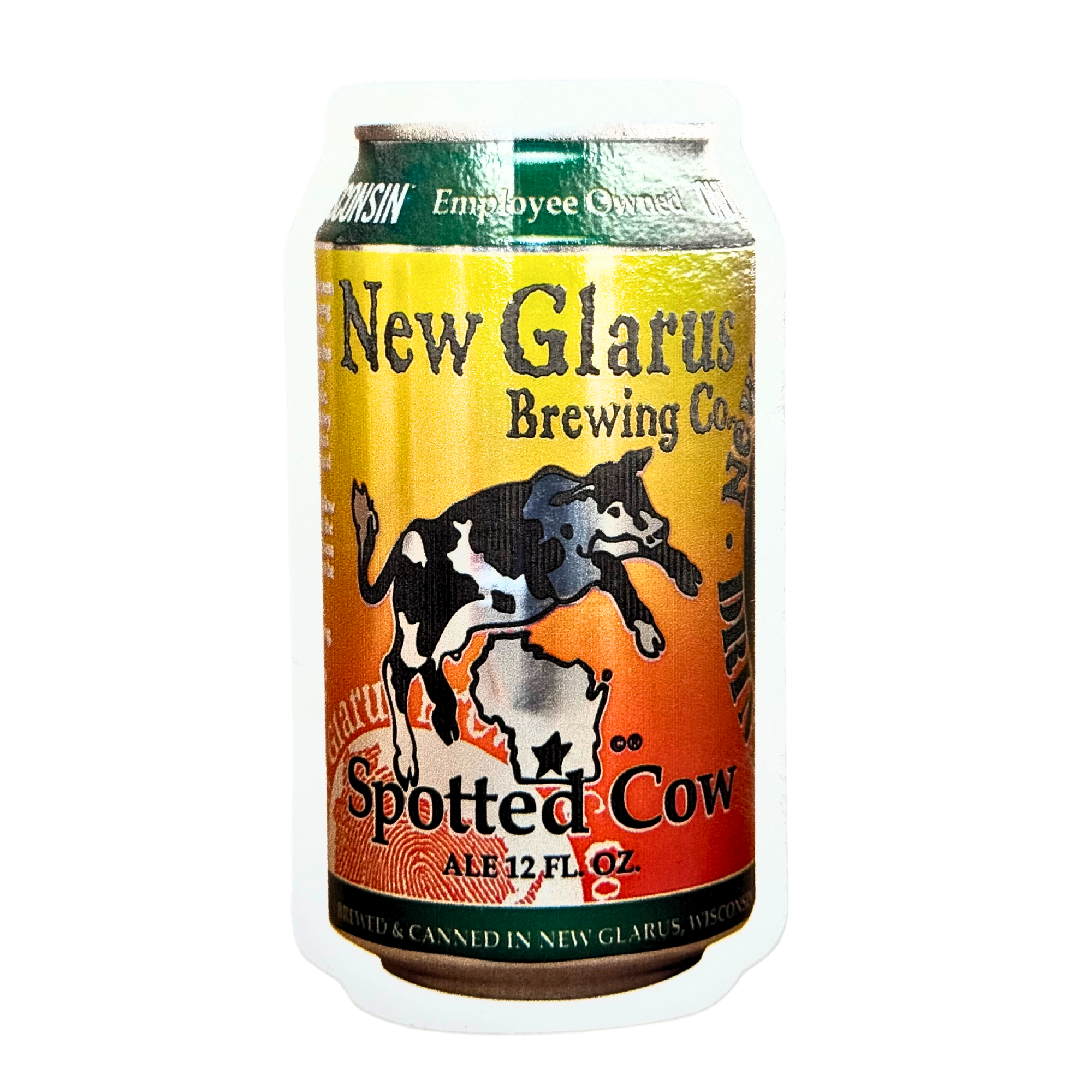 New Glarus Brewing Co. Spotted Cow can shaped sticker