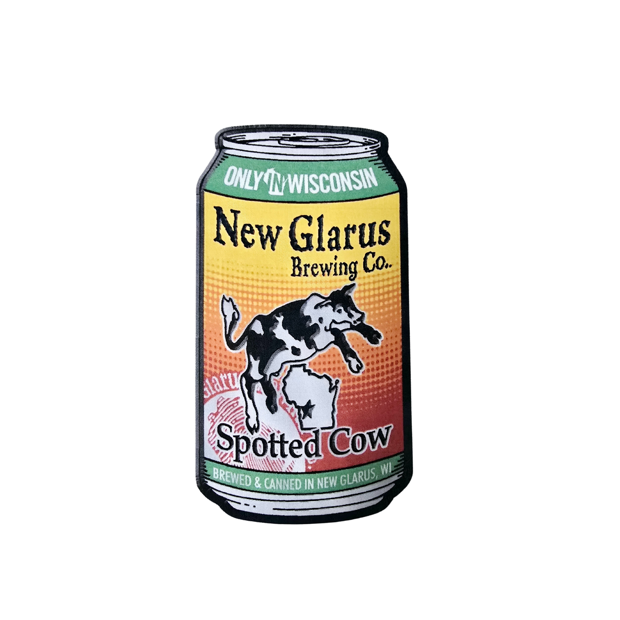 Can shaped Spotted Cow magnet