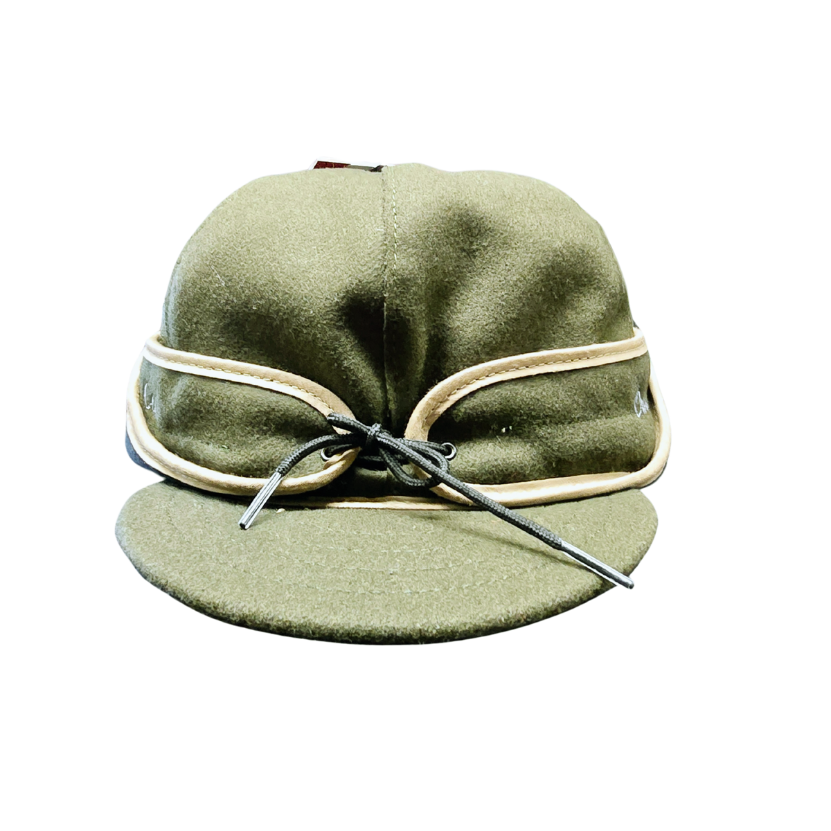 Stormy Kromer Hat in olive green with New Glarus Brewing Co. stitched in white on left side, and Only in Wisconsin stitched in white on right side.