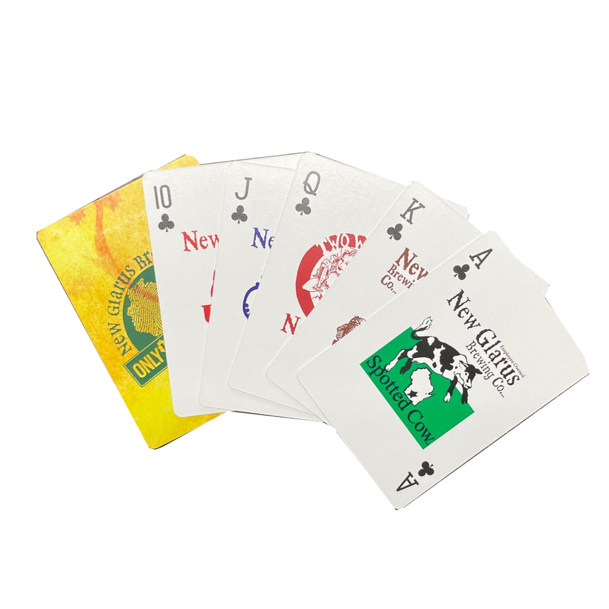 Spread of 6 cards showing different beer logos on each card.