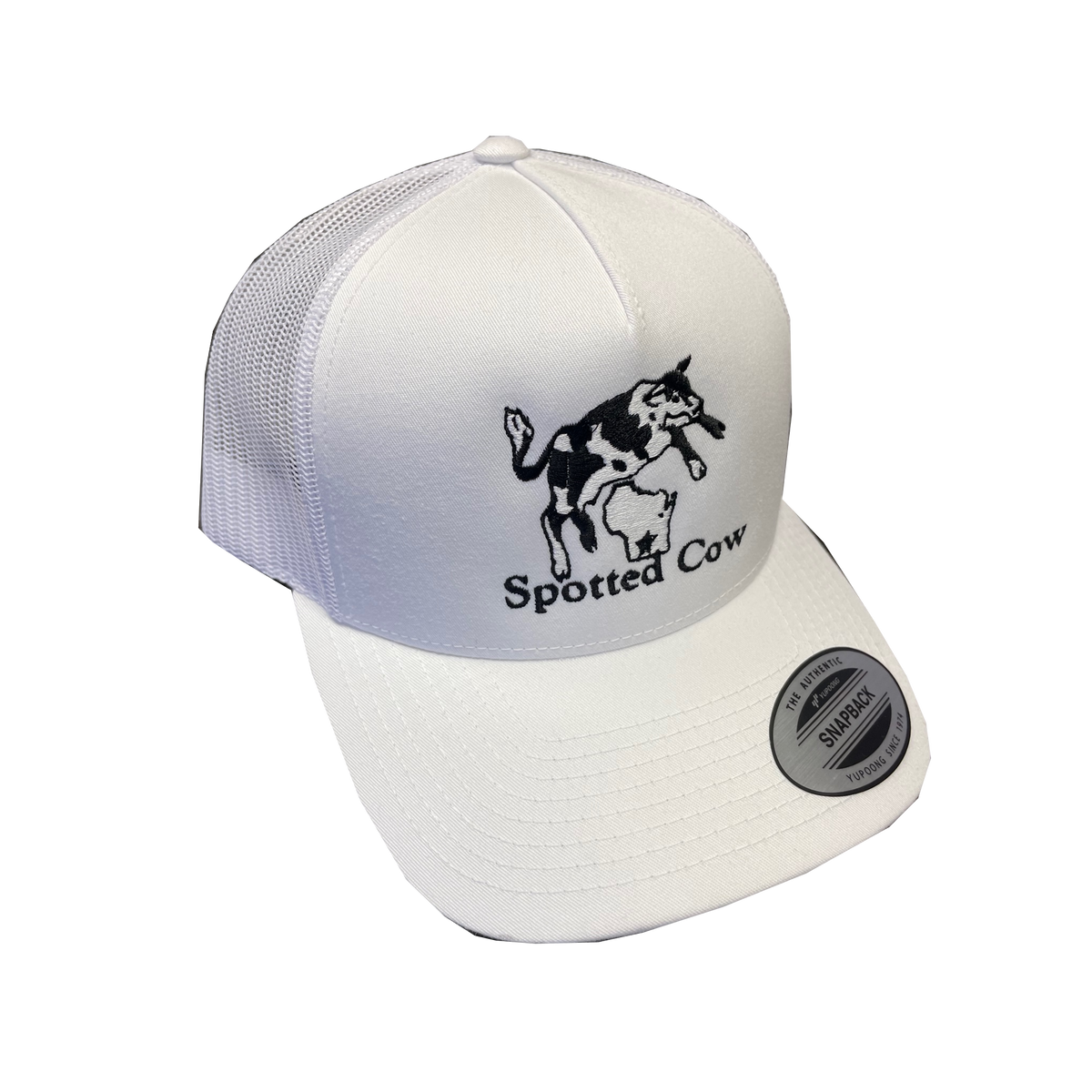 Spotted Cow White Trucker Hat