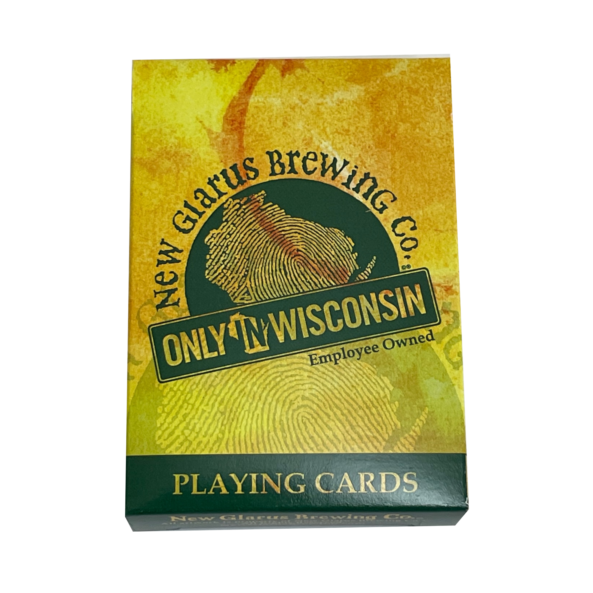 Deck of cards in yellow and green packaging.